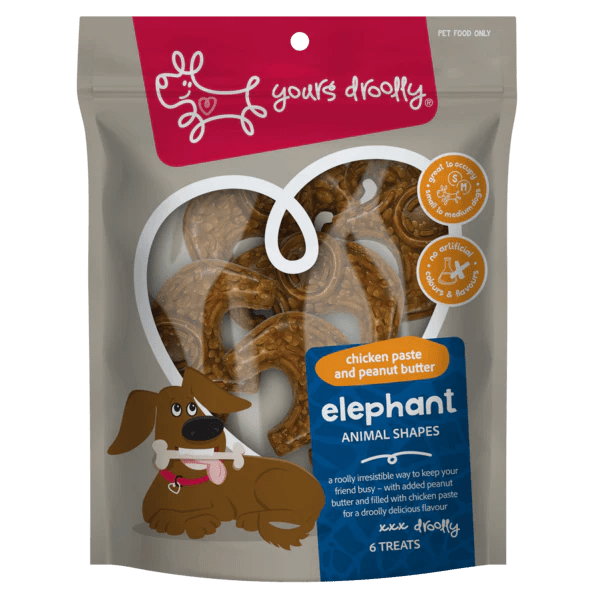 Yours Droolly Animal Shapes Elephant Chicken Paste and Peanut Butter 6 Pack - Woonona Petfoods