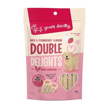 Yours Droolly Double Delights Milk and Strawberry Dog Treats 150g - Woonona Petfood & Produce