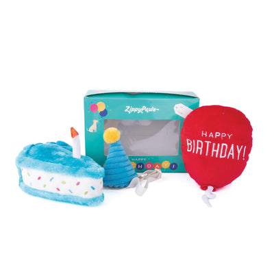 Zippy Paws Birthday Box Plush Squeaker Dog Toy 3 Pack - Woonona Petfoods