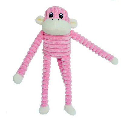 Zippy Paws Spencer the Crinkle Monkey Long Leg Plush Dog Toy - Pink - Woonona Petfood & Produce