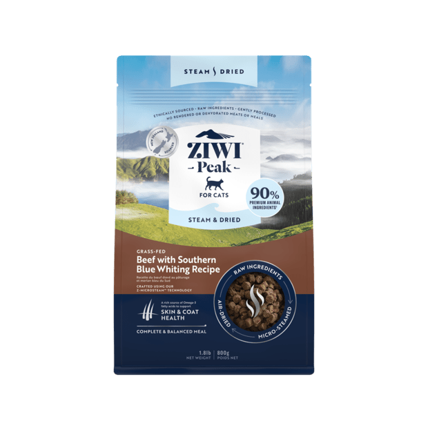 Ziwi Peak Steam Dried Cat Food Beef wiith Southern Blue Whiting - Woonona Petfood & Produce