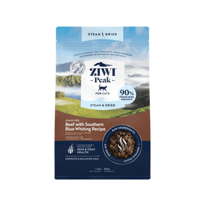Ziwi Peak Steam Dried Cat Food Beef wiith Southern Blue Whiting - Woonona Petfood & Produce