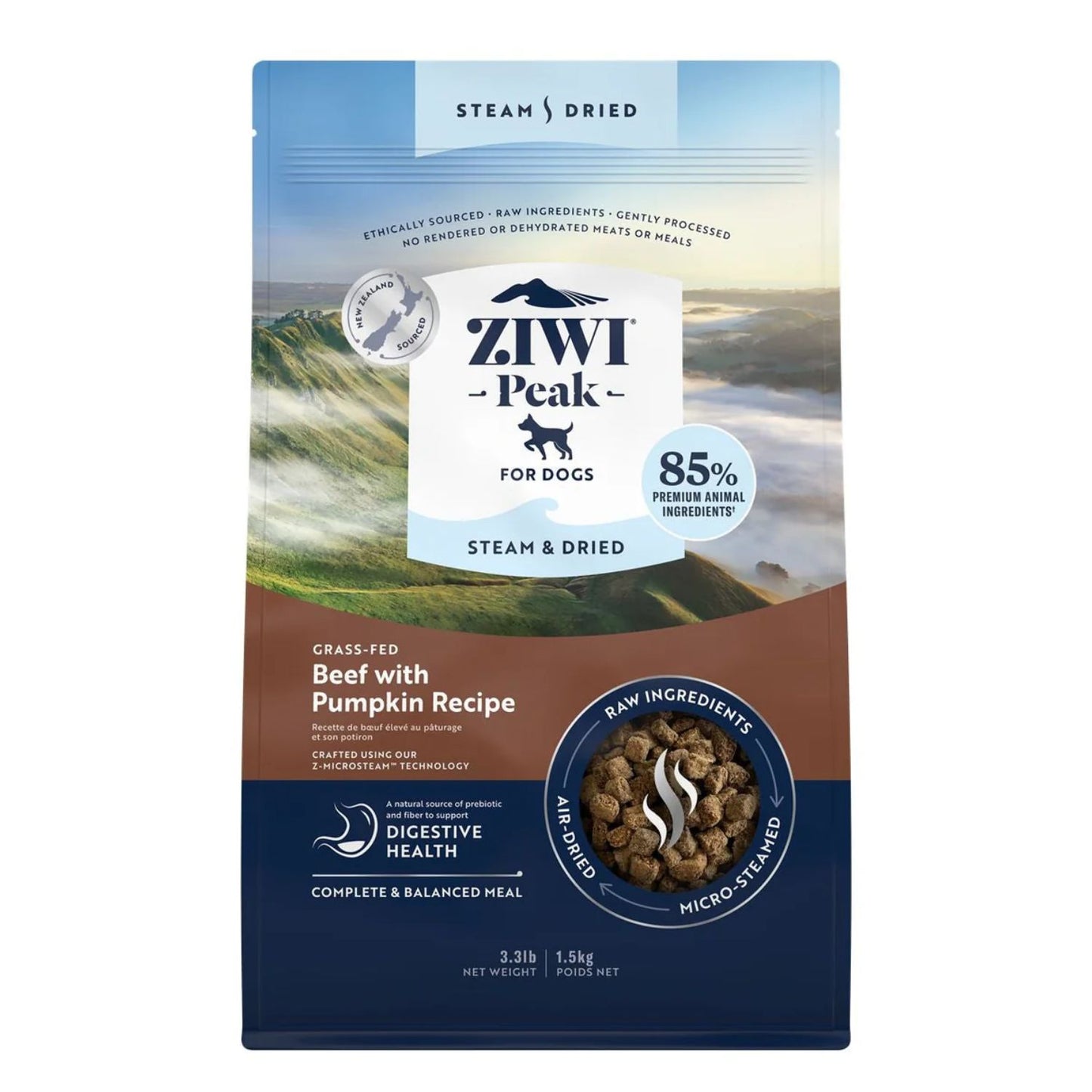 Ziwi Peak Steam Dried Dog Food Beef with Pumpkin - Woonona Petfoods