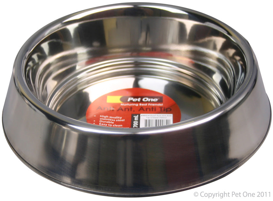 Pet One Dog Bowl Anti Ant Anti Tip Stainless Steel