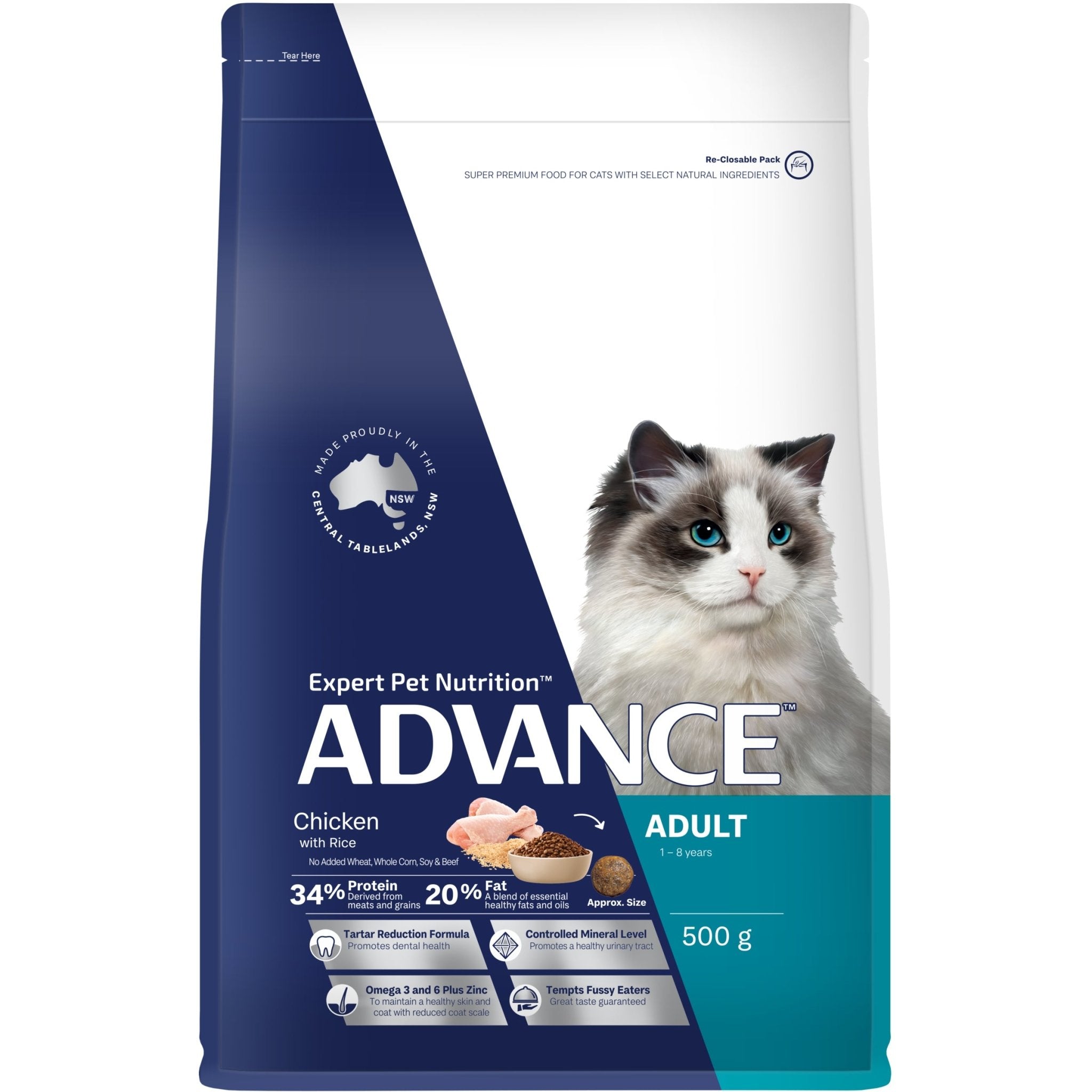 Advance Dry Cat Food Adult Chicken and Rice 500g – Woonona Petfood ...