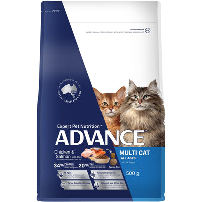 Advance Dry Cat Food Multi Cat Chicken Salmon 500g - Woonona Petfood & Produce