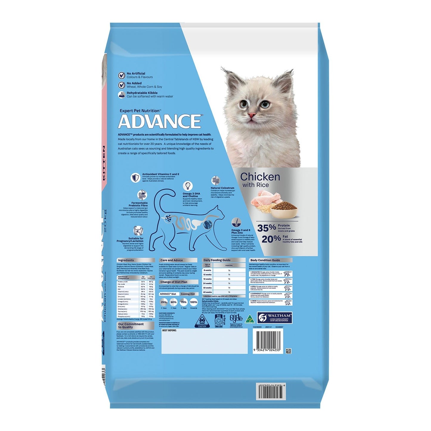 Advance Dry Kitten Food Chicken and Rice 20kg - Woonona Petfood & Produce