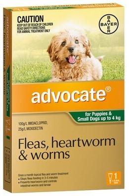 Advocate Dog Up To 4kg 1 Pack Green - Woonona Petfood & Produce