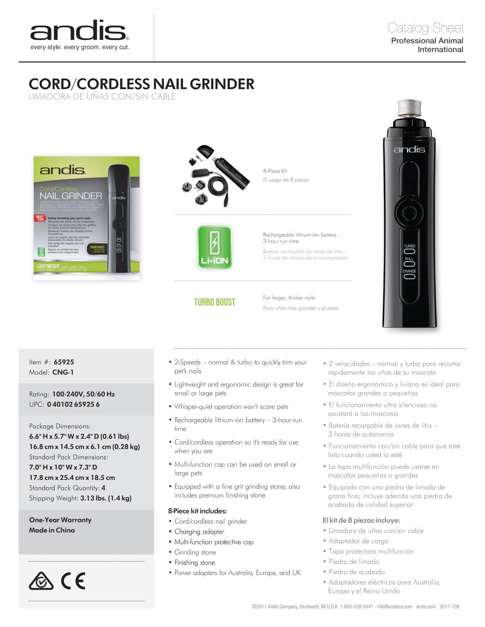 Andis Nail Grinder CNG-1 2 Speed Cordless - Woonona Petfood & Produce