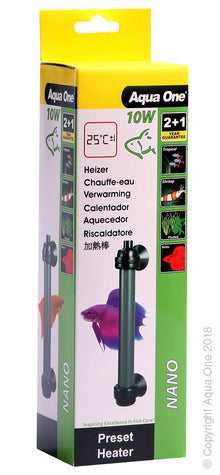 Aqua One Nano Betta Glass Preset Heater 10W 12cm - Woonona Petfood & Produce