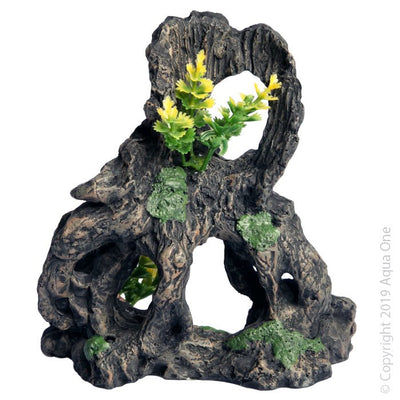 Aqua One Ornament Stump With Plant - Woonona Petfood & Produce