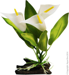 Aqua One Plastic Plant Calla Lily With Log Base Small - Woonona Petfood & Produce