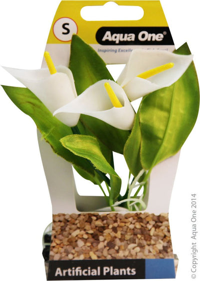 Aqua One Plastic Plant Calla Lily With Log Base Small - Woonona Petfood & Produce