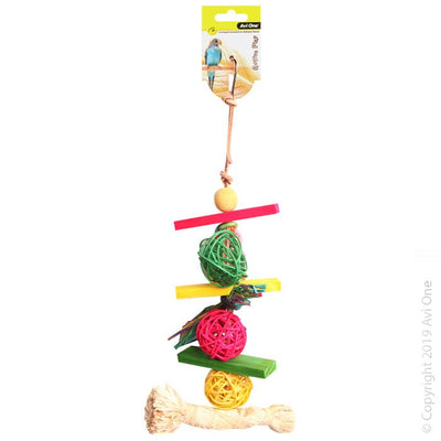 Avi One Bird Toy Rattan Balls With Plastic Beads 25cm - Woonona Petfood & Produce