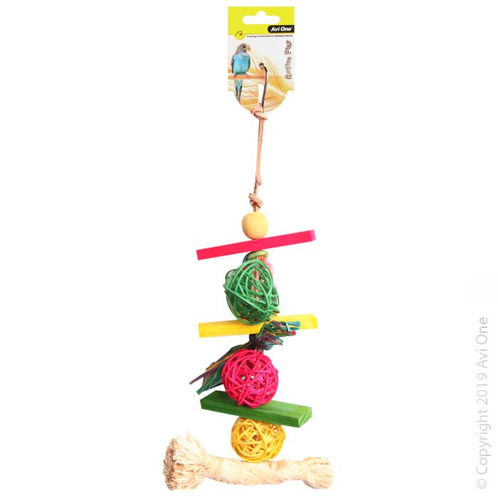 Avi One Bird Toy Rattan Balls with Raffia Wooden Beads - Woonona Petfood & Produce