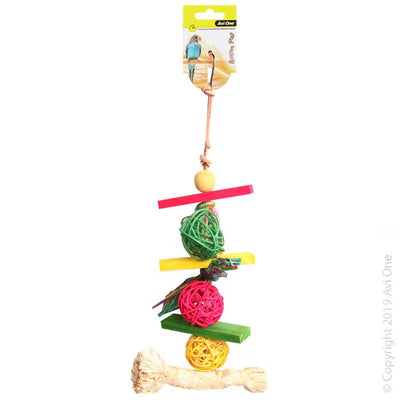 Avi One Bird Toy Rattan Balls with Raffia Wooden Beads - Woonona Petfood & Produce