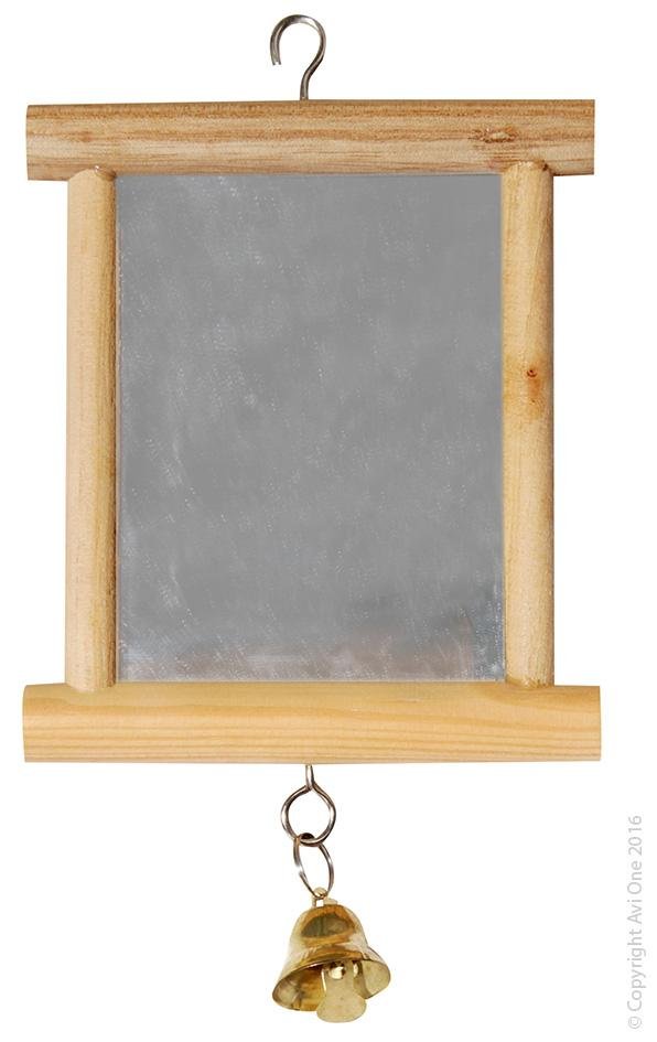 Avi One Bird Toy Wood Framed Mirror With Bell 15x10cm - Woonona Petfood & Produce