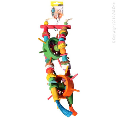 Avi One Bird Toy Wooden On Wheels with Beads and Calcium Block - Woonona Petfood & Produce