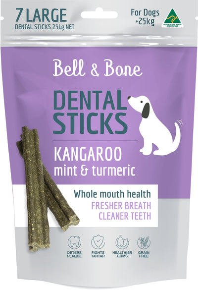 Bell and Bone Dental Sticks - Kangaroo, Mint and Tumeric 7 Sticks - Woonona Petfood & Produce