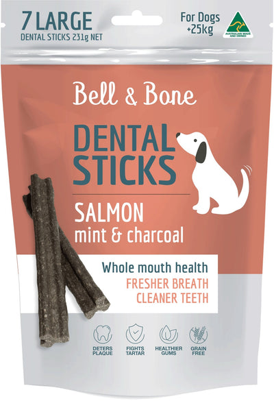Bell and Bone Dental Sticks - Salmon, Mint and Charcoal 7 Sticks - Woonona Petfood & Produce