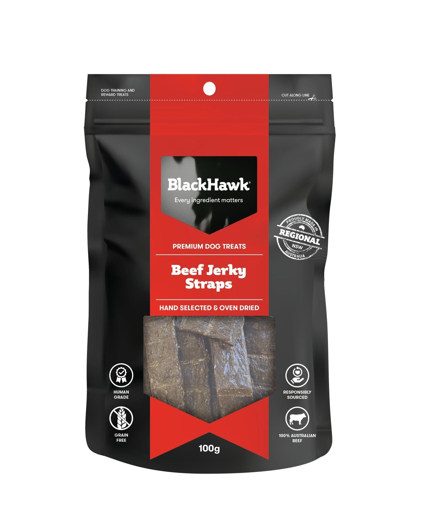 Black Hawk Dog Treats Beef Straps 100g - Woonona Petfood & Produce