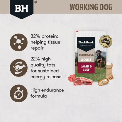 Black Hawk Dry Dog Food Adult Working Dry Dog Food Beef & Lamb 20kg - Woonona Petfood & Produce