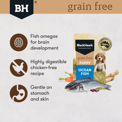 Black Hawk Grain Free Dry Dog Food Puppy Ocean Fish - Woonona Petfood & Produce