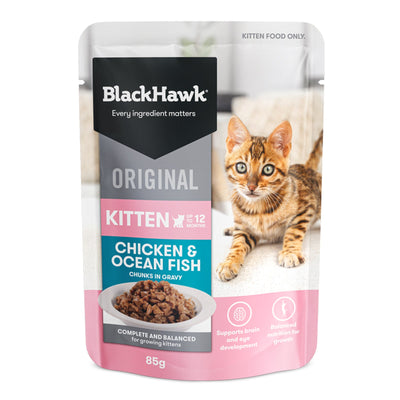 Black Hawk Wet Kitten Food Chicken and Ocean Fish 85g - Woonona Petfood & Produce