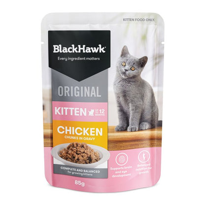 Black Hawk Wet Kitten Food Chicken Chunks in Gravy 12x85g - Woonona Petfood & Produce