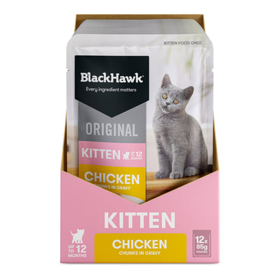 Black Hawk Wet Kitten Food Chicken Chunks in Gravy 12x85g - Woonona Petfood & Produce