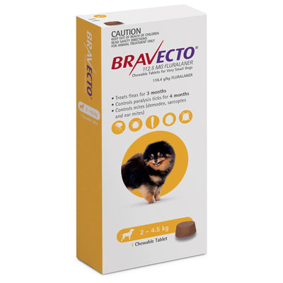 Bravecto Chew for Dogs 2-4.5kg Yellow - Woonona Petfood & Produce