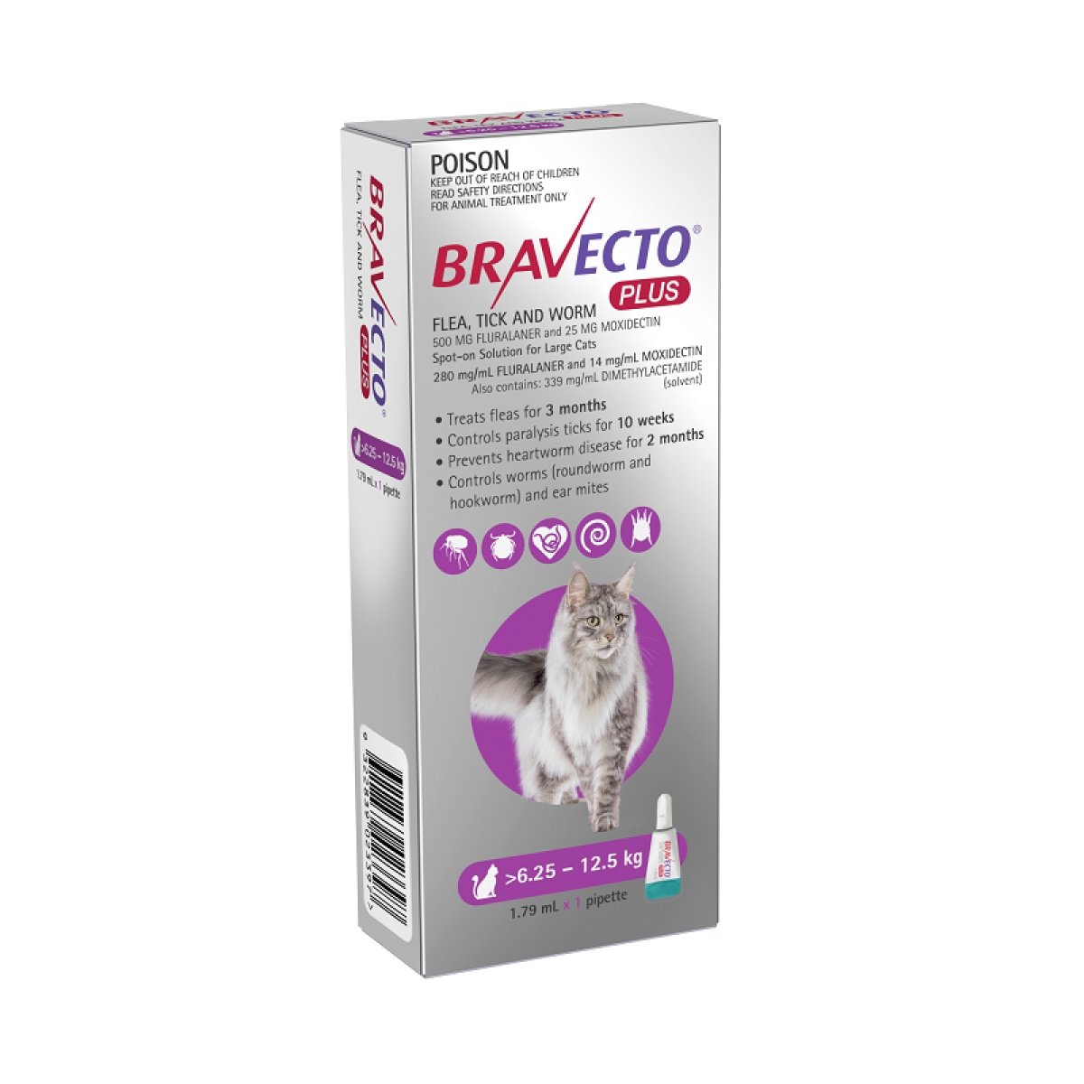 Bravecto Plus Cat 6.25kg - 12.5kg 1 Pack - Woonona Petfood & Produce