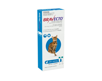 Bravecto Spot On for Cats 2.8 - 6.25kg 2 Pack Blue - Woonona Petfood & Produce