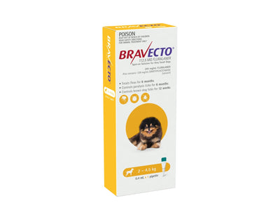 Bravecto Spot On for Dogs 2-4.5kg 1 Pack Yellow - Woonona Petfood & Produce
