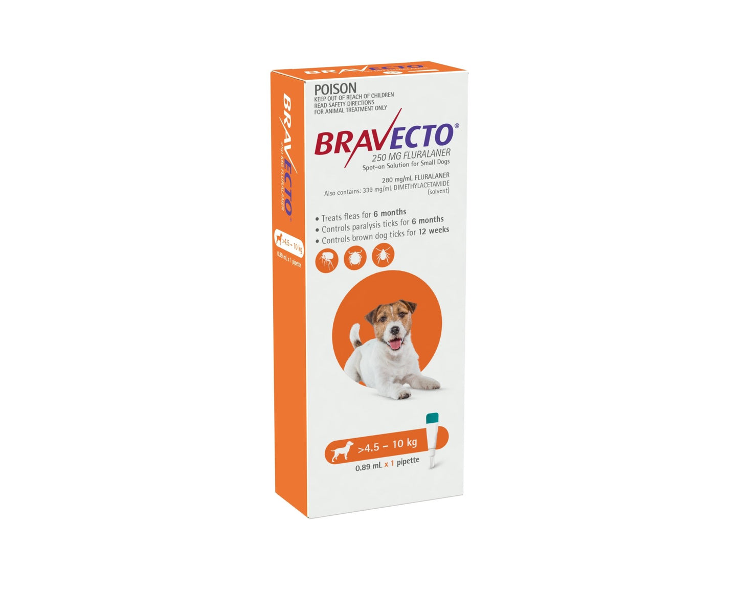 Bravecto Spot On for Dogs 4.5-10kg 1 Pack Orange - Woonona Petfood & Produce