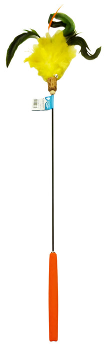 Cat Teaser Wand Long Stick 67cm K9 Yellow - Woonona Petfood & Produce