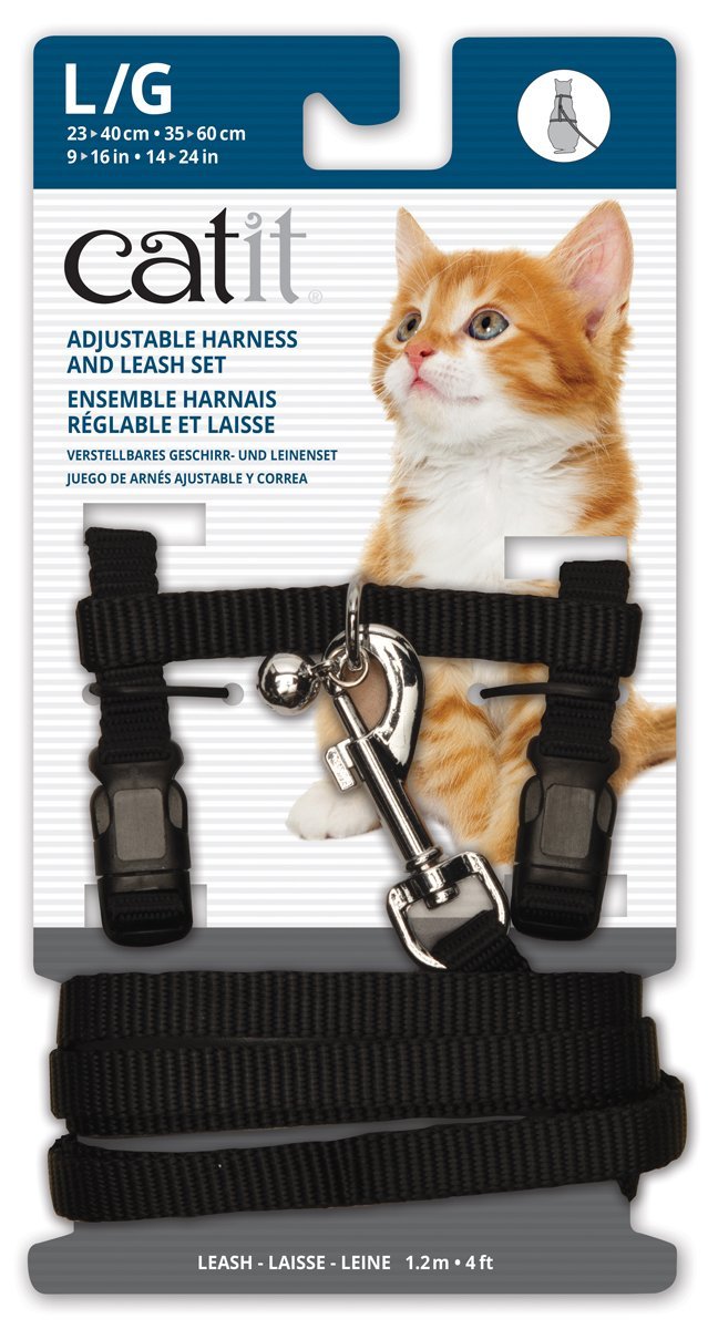 Catit Nylon Adujstable Cat Harness & Lead Set Large Black - Woonona Petfood & Produce