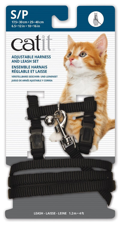 Catit Nylon Cat & Kitten Adjustable Harness & Lead Small Black - Woonona Petfood & Produce