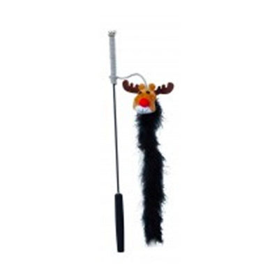 Christmas Cat Teaser Stick with Brown Reindeer Head K9 - Woonona Petfood & Produce