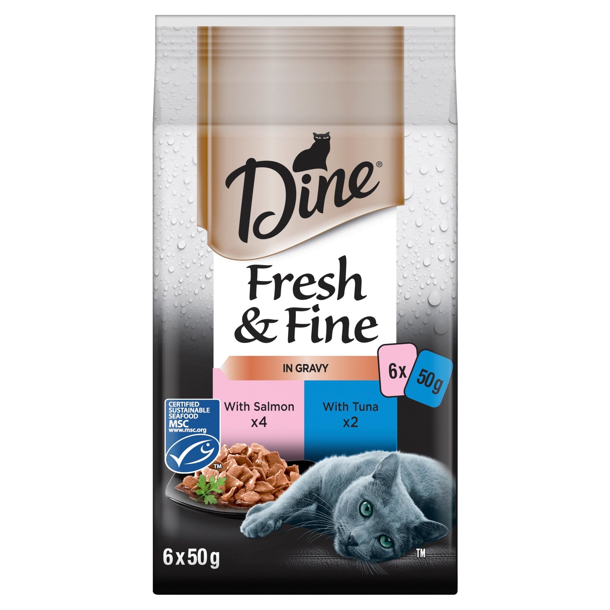 Dine Fresh and Fine Salmon and Tuna in Gravy 6x50g - Woonona Petfood & Produce