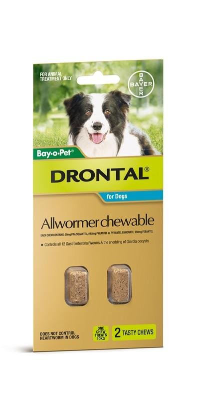 Drontal Dog 10kg 2 Chews - Woonona Petfood & Produce