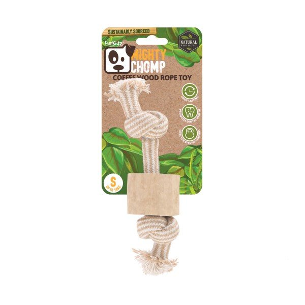 FurKidz Mighty Chomp Coffee Wood Rope Toy - Woonona Petfood & Produce