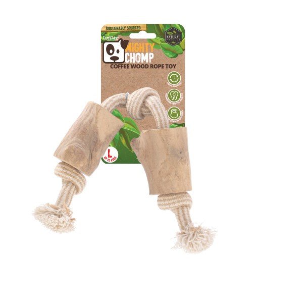 FurKidz Mighty Chomp Coffee Wood Rope Toy - Woonona Petfood & Produce