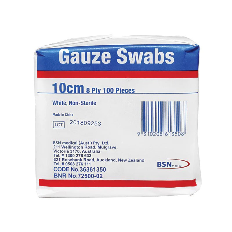 Gauze Swabs 10cm 8 Ply 100 Pack - Woonona Petfood & Produce