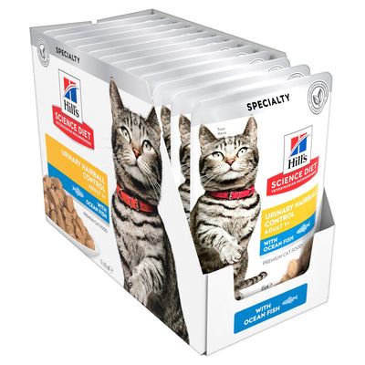 Hill's Science Diet Adult Urinary Hairball Control Ocean Fish Cat Food pouches 12x85g - Woonona Petfood & Produce
