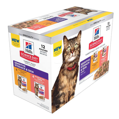 Hill's Science Diet Sensitve Stomach and Skin Cat Food Variety Pouches 12x79g - Woonona Petfood & Produce