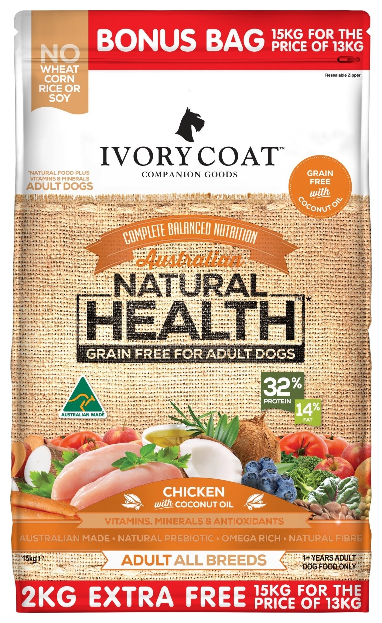 Ivory Coat Grain Free Dry Dog Food Adult Chicken & Coconut Oil - Woonona Petfood & Produce