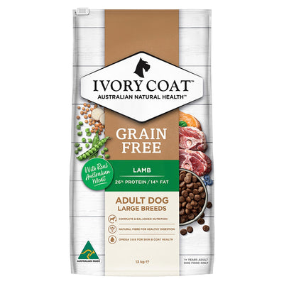 Ivory Coat Grain Free Dry Dog Food Adult Large Breed Lamb & Coconut Oil 13kg - Woonona Petfood & Produce