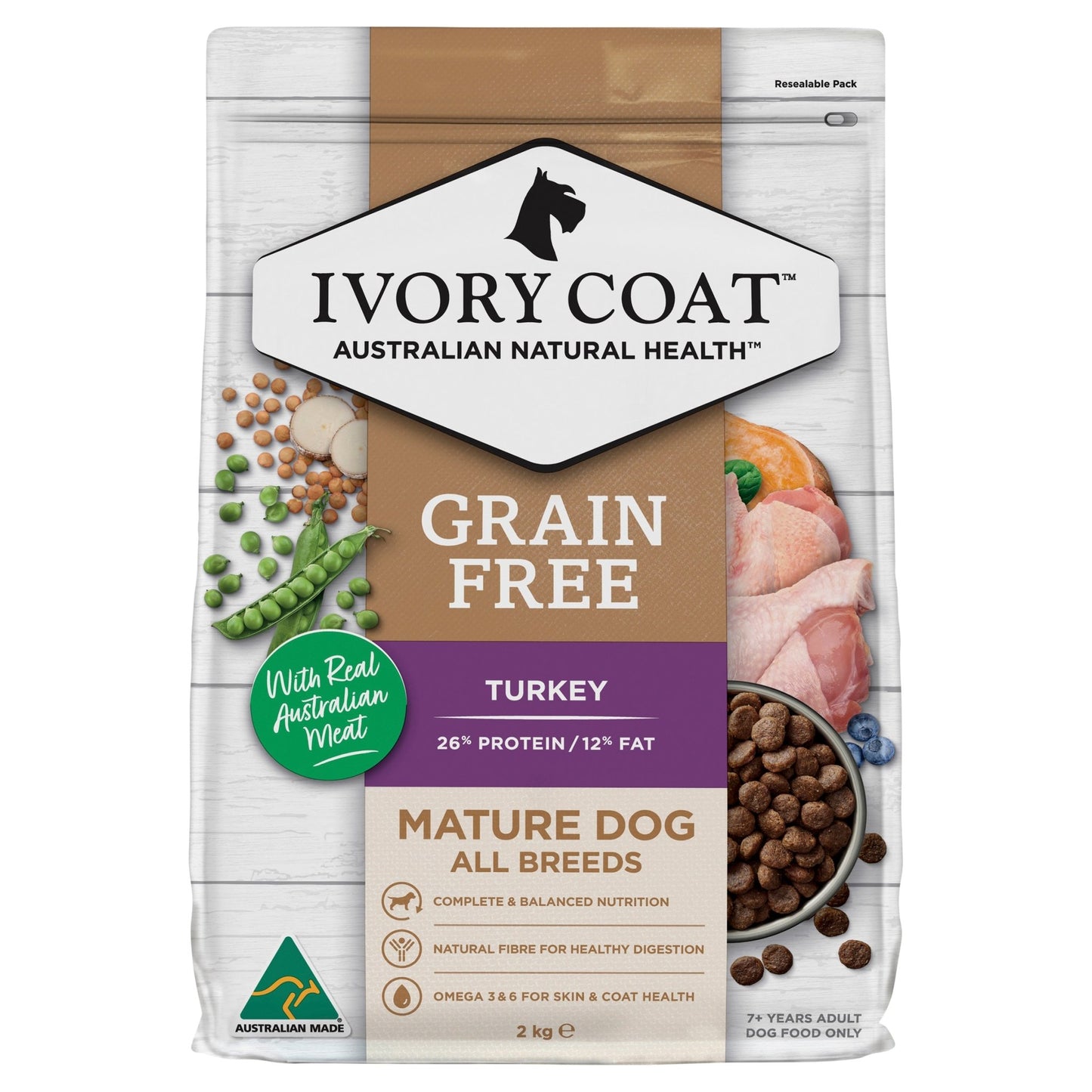 Ivory Coat Grain Free Dry Dog Food Mature Turkey - Woonona Petfood & Produce