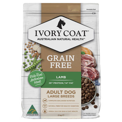 Ivory Coat Grain Free Dry Large Breed Adult Food Lamb 2kg - Woonona Petfood & Produce